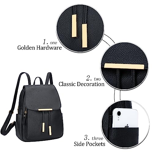KKXIU Trendy Leather Backpack Purse for Women and Ladies Shoulder Travel Daypacks Bags (A-Black) - Image 4