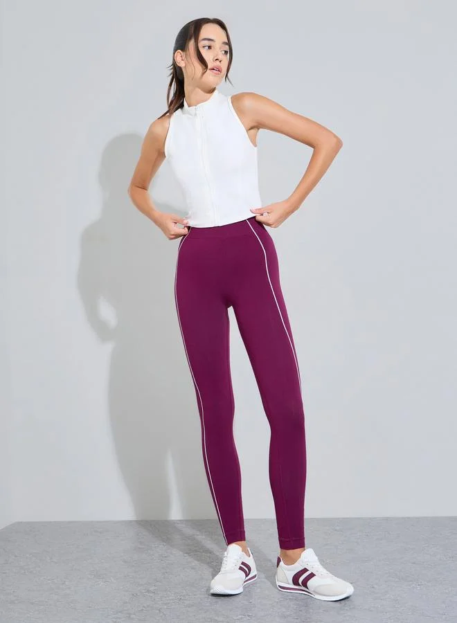 ستايلي اكتيف Burgundy Contrast Seam Detail Broad Waist Leggings