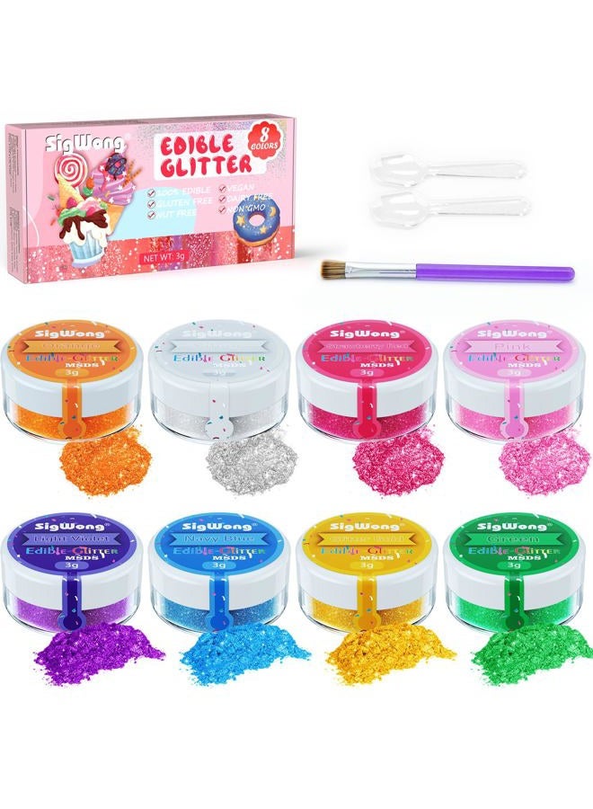 SigWong Edible Glitter Set, Sprinkles Edible Glitter for Drinks, 8 Colors Prism Powder Edible Glitter Dust for Wines, Beer, Cocktail, Strawberries, Cakes, Cupcakes, Chocolate - 3g/bottle - Image 1