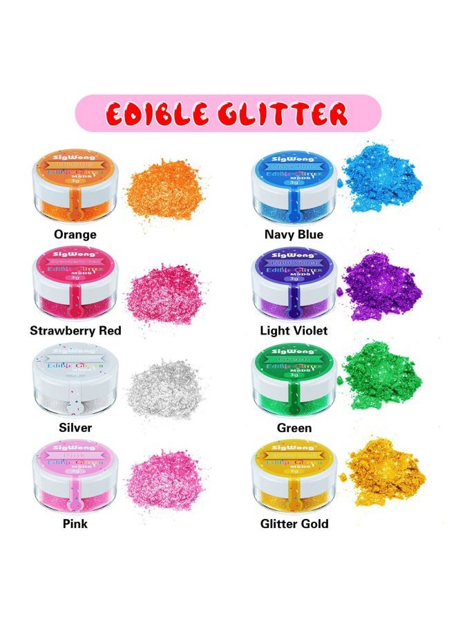 SigWong Edible Glitter Set, Sprinkles Edible Glitter for Drinks, 8 Colors Prism Powder Edible Glitter Dust for Wines, Beer, Cocktail, Strawberries, Cakes, Cupcakes, Chocolate - 3g/bottle - Image 2