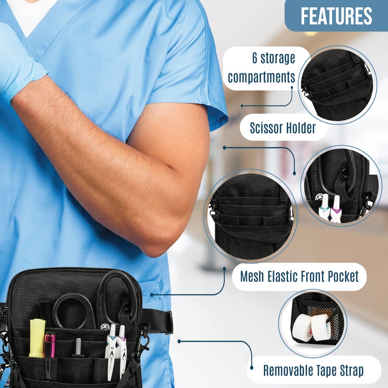 First Lifesaver 4-in-1 Nurse Fanny Pack with Medical Gear Pockets, Tape Holder, and Utility Storage for Stethoscopes, Bandage Scissors, and Emergency Supplies, Student and Nurse Use (Black) - Image 3