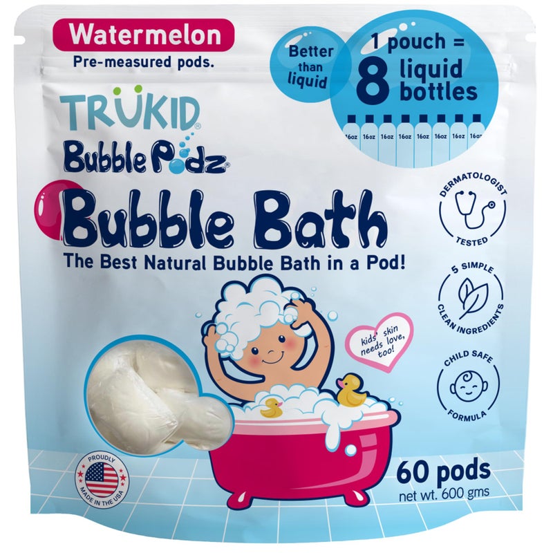 TruKid Bubble Podz Bubble Bath for Kids, Toddlers, & Babies, Tear Free Gentle & Refreshing Bath Bomb for Sensitive Skin with Natural Moisturizers, Non-Toxic, pH Balanced, Watermelon Scent (60 Podz) - Image 1