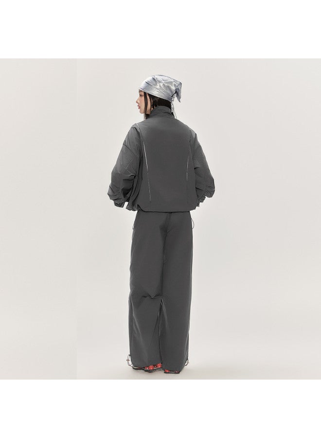 EPTISON زي رياضي للنساء، سترة كاجوال فضفاضة بياقة واقفة لخريف مع بنطلونات رياضية عالية الخصر مجموعة من قطعتين - Image 5