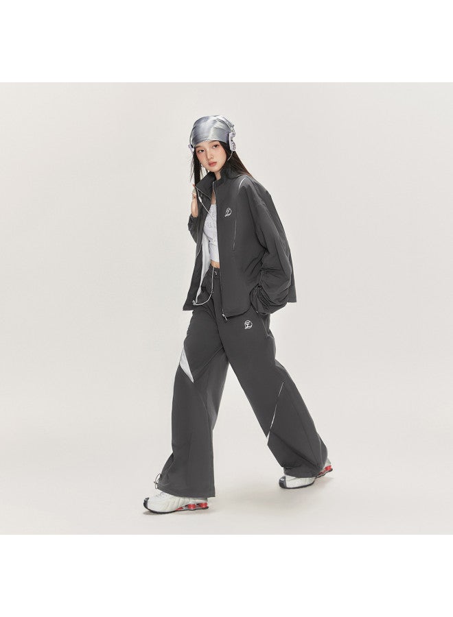 EPTISON زي رياضي للنساء، سترة كاجوال فضفاضة بياقة واقفة لخريف مع بنطلونات رياضية عالية الخصر مجموعة من قطعتين - Image 4