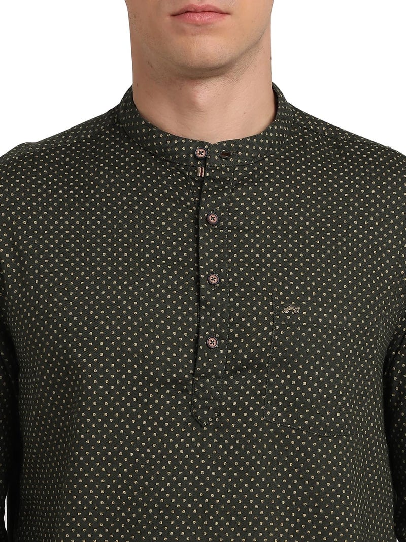 Turtle Men 100% Cotton Dark Green Printed Slim Fit Casual Kurta Shirt - Image 5
