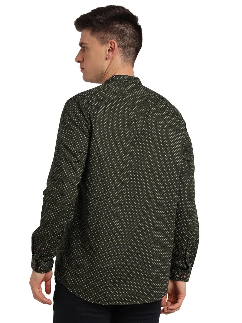 Turtle Men 100% Cotton Dark Green Printed Slim Fit Casual Kurta Shirt - Image 2