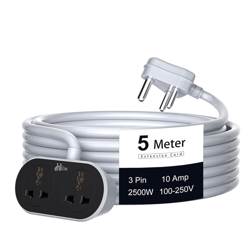 Hoteon Extension Cord 5 Meter 2500W 10A Extension Board Heavy Duty Long Wire Extension 2 Universal Outlets Extension Cable 3 Pins Power Cord Extension Expandable Power Strip for Home Office - Image 1
