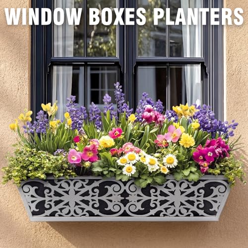 Karlliu 4 Pack 24 Inch Window Boxes Planter for Outdoor Plants Deck Railing Planters Box with Adjustable Brackets for Porch Fence Balcony Hanging Flower Baskets with Non-Woven Fabric Liner for Garden Decor - Image 4