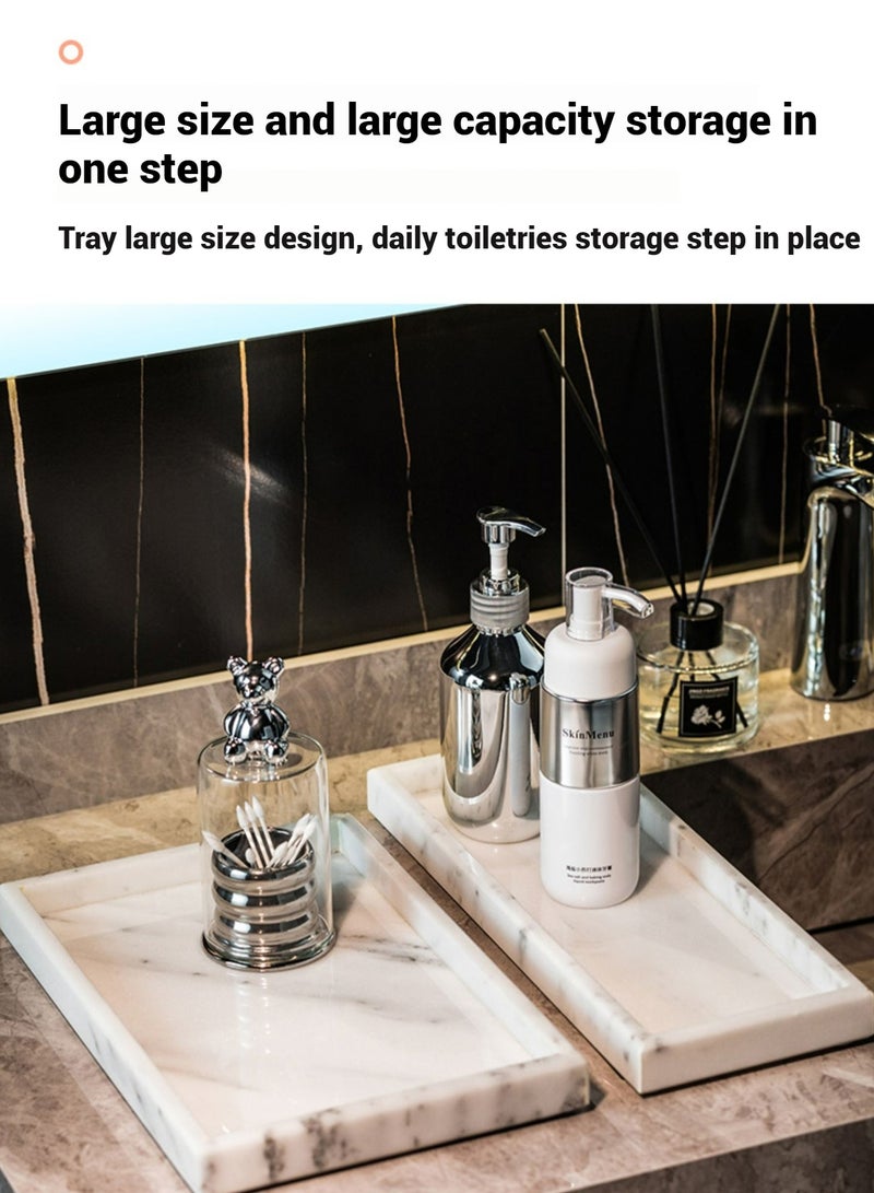 JiFENG Natural Marble Vanity Tray, Dresser Organizer Tray, Bathroom Tray, Home Decor,Multipurpose Tray (White) - 30x 10 CM - Image 5