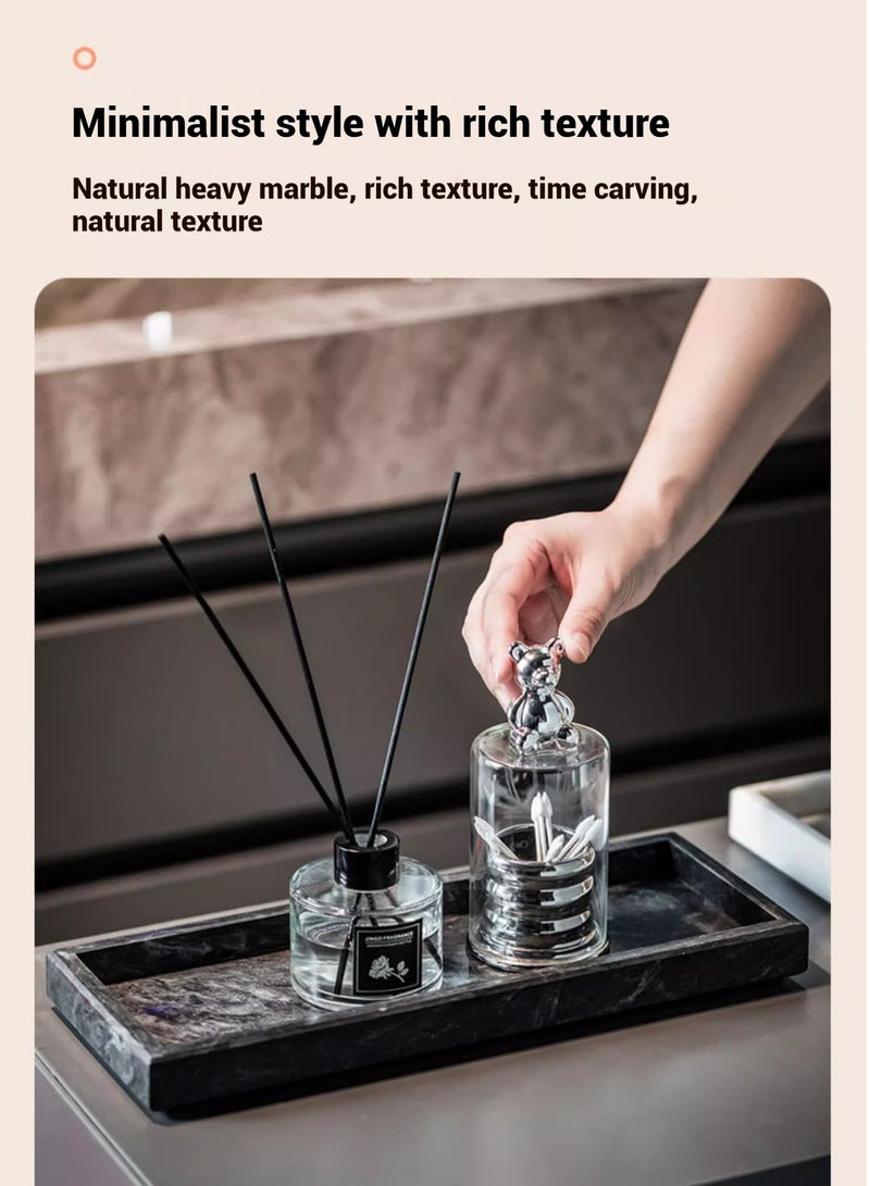 JiFENG Natural Marble Vanity Tray, Dresser Organizer Tray, Bathroom Tray, Home Decor,Multipurpose Tray (White) - 30x 10 CM - Image 4