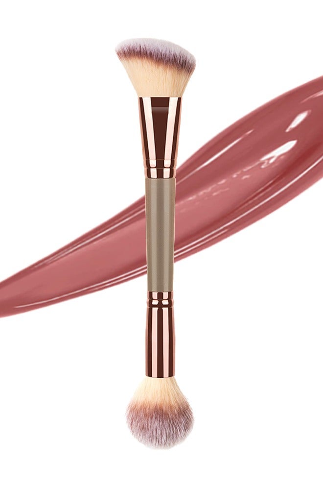 عام فرشاة مكياج فاخرة مزدوجة الطرفين، فرشاة بلاشر مائلة وفرشاة كونسيلر دقيقة، بمقبض باللون الذهبي الوردي والرمادي الداكن، بشعيرات فائقة النعومة بتدرج لون موف - Image 1