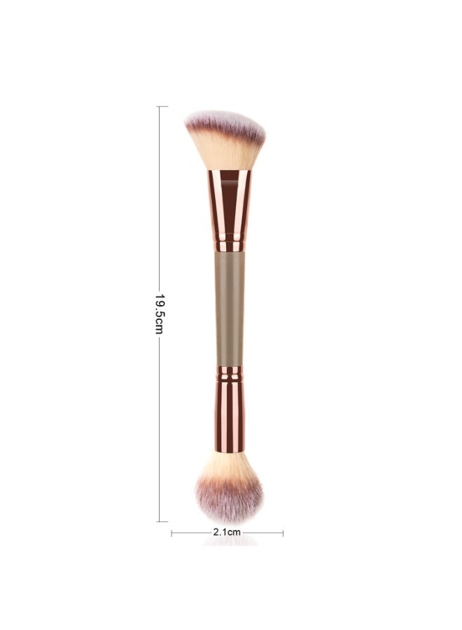 عام فرشاة مكياج فاخرة مزدوجة الطرفين، فرشاة بلاشر مائلة وفرشاة كونسيلر دقيقة، بمقبض باللون الذهبي الوردي والرمادي الداكن، بشعيرات فائقة النعومة بتدرج لون موف - Image 2