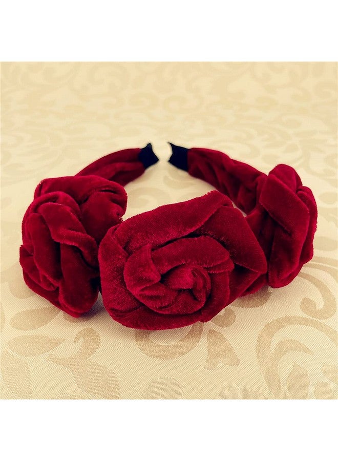 QTMY Velvet Wide Rose Flower Headbands Vintage Hairband Elastic Hair Hoops Fashion Hair Accessories For Women Girls - Image 3