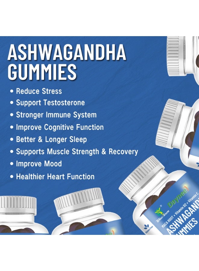 وينز تاون أشواغاندا خالية من الغلوتين حلوى جيلي بنكهة التوت المختلط تقلل التوتر وتساعد على النوم وتقوي العضلات فيتامين د/ج نباتية 60 قطعة - Image 2