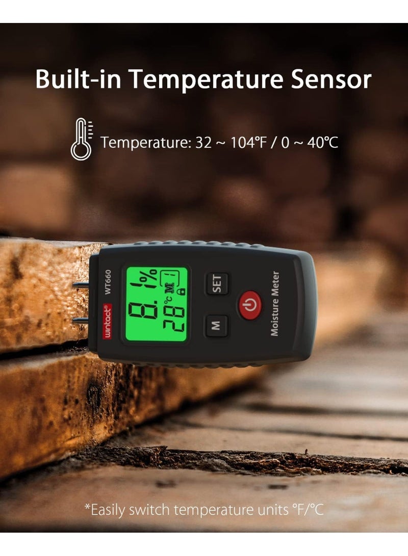 Pocket Wood Moisture Meter –  Pin Type Digital Water Leak Detector | Moisture Tester for Lumber, Firewood, Walls, Drywall, Paper, Brick & Concrete – Portable Building Material Gauge - Image 4