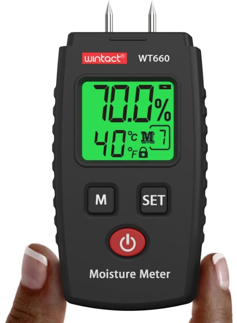 Pocket Wood Moisture Meter –  Pin Type Digital Water Leak Detector | Moisture Tester for Lumber, Firewood, Walls, Drywall, Paper, Brick & Concrete – Portable Building Material Gauge - Image 1