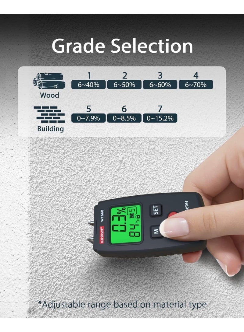 Pocket Wood Moisture Meter –  Pin Type Digital Water Leak Detector | Moisture Tester for Lumber, Firewood, Walls, Drywall, Paper, Brick & Concrete – Portable Building Material Gauge - Image 2