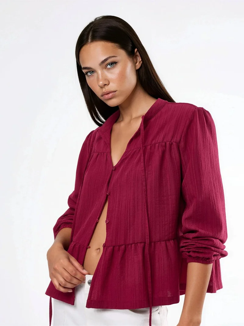 HICCUP Long Sleeve Tippet Collar Blouse