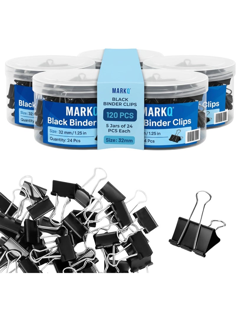 مارك مشابك أوراق معدنية باللون الأسود – عبوة كبيرة تحتوي على 120 قطعة | مشابك قابلة للطي مقاس متوسط 32 ملم | قوية ومقاومة للصدأ لتنظيم المستندات في المكتب والمدرسة والمنزل – عبوة من 120 مشبك - Image 1