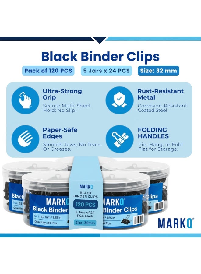 مارك مشابك أوراق معدنية باللون الأسود – عبوة كبيرة تحتوي على 120 قطعة | مشابك قابلة للطي مقاس متوسط 32 ملم | قوية ومقاومة للصدأ لتنظيم المستندات في المكتب والمدرسة والمنزل – عبوة من 120 مشبك - Image 5