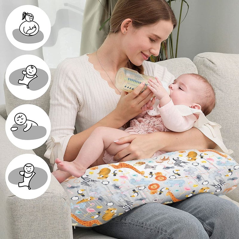 Hegzi feeding pillow removable cover, cotton nursing pillow and positioner, breastfeeding, bottle feeding, baby support - wild animals pattern - Image 2