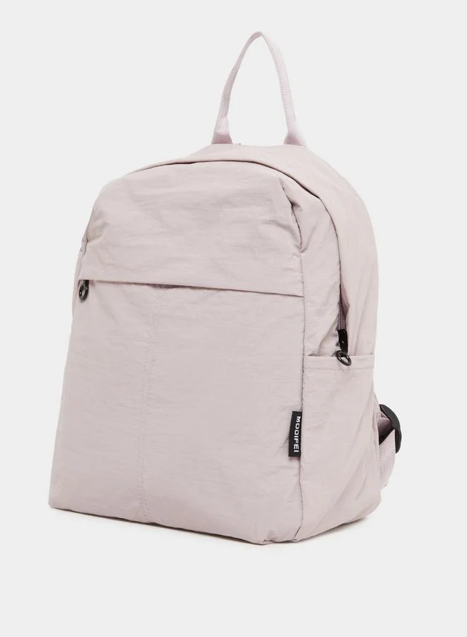 Styli Styli Lilac Plain Backpack with Zip Closure