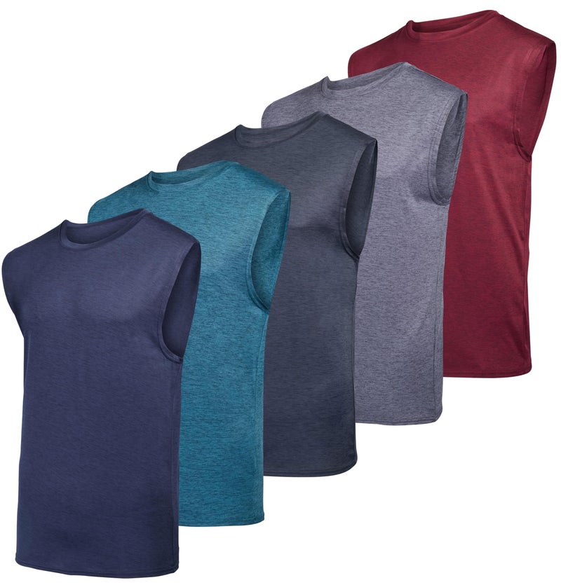 Real Essentials Mens DryFit Active Muscle Tank Top Standard and Big Tall Sizes Set 1 S Pack of 5