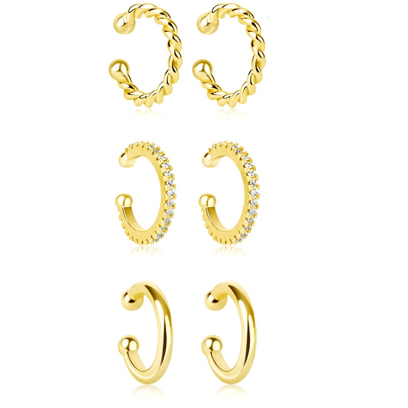 Poxtex Gold Ear Cuffs for Women, Non-Piercing, 14K Real Gold, Waterproof, Trendy Tiny Dainty Cubic Zirconia Clip-On Earrings - Image 1