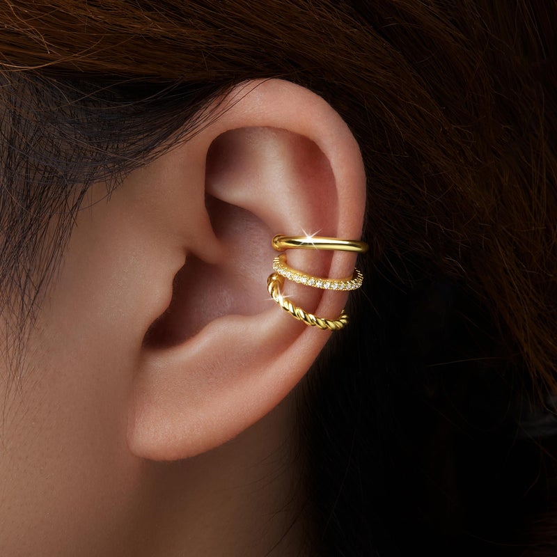 Poxtex Gold Ear Cuffs for Women, Non-Piercing, 14K Real Gold, Waterproof, Trendy Tiny Dainty Cubic Zirconia Clip-On Earrings - Image 2