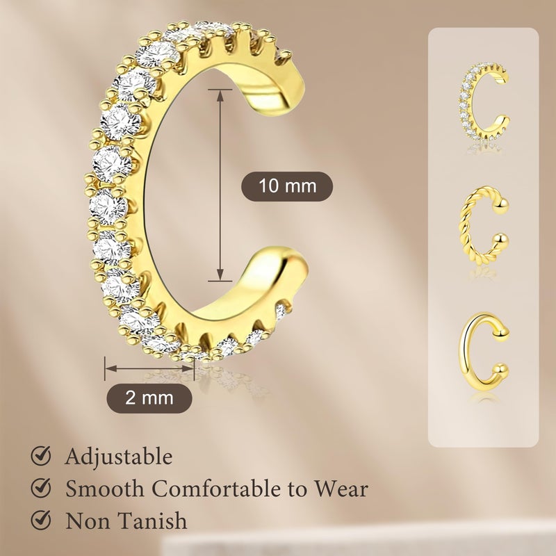 Poxtex Gold Ear Cuffs for Women, Non-Piercing, 14K Real Gold, Waterproof, Trendy Tiny Dainty Cubic Zirconia Clip-On Earrings - Image 5