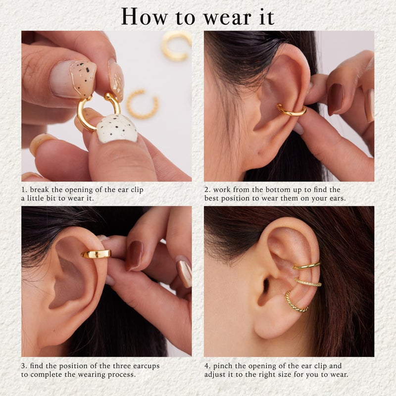 Poxtex Gold Ear Cuffs for Women, Non-Piercing, 14K Real Gold, Waterproof, Trendy Tiny Dainty Cubic Zirconia Clip-On Earrings - Image 4