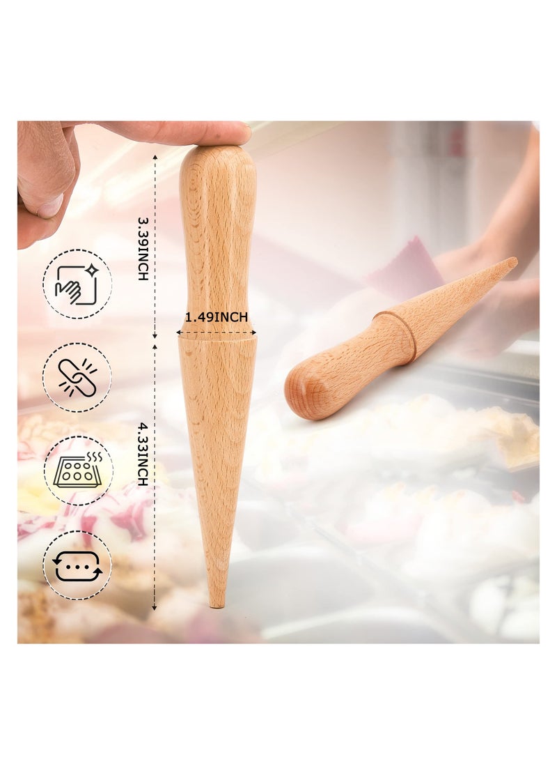 Ice Cream Waffle Cone Roller 8.3 Inch Strong and Smooth Cone Roller Wooden Pizzelle Cone Mould Non Slip Handle Waffle Cone Shaper Tool