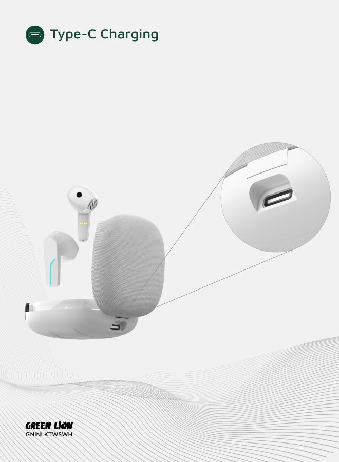 جرين ليون سماعات أذن إنترلاكن اللاسلكية الحقيقية مع خاصية إلغاء الضوضاء وميكروفون مزدوج / وقت تشغيل 7 ساعات / مقاومة للماء IPX5 / بلوتوث V5.4 / سماعات أذن TWS / وقت استعداد 180 ساعة - أبيض - Image 5