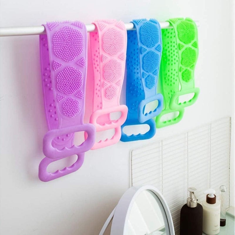 PHE Silicone Body Back Scrubber Double Side Bathing Brush for Skin Deep Cleaning Massage Dead Skin Removal Exfoliating Belt for Shower for Men Women Multicolor BATH BELT - Image 3