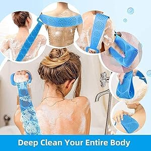 PHE Silicone Body Back Scrubber Double Side Bathing Brush for Skin Deep Cleaning Massage Dead Skin Removal Exfoliating Belt for Shower for Men Women Multicolor BATH BELT - Image 4