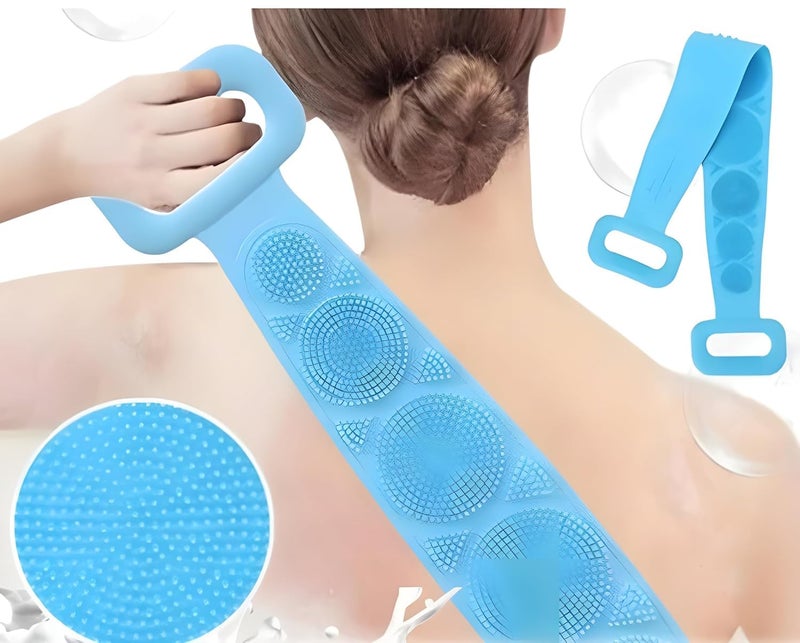 PHE Silicone Body Back Scrubber Double Side Bathing Brush for Skin Deep Cleaning Massage Dead Skin Removal Exfoliating Belt for Shower for Men Women Multicolor BATH BELT - Image 2