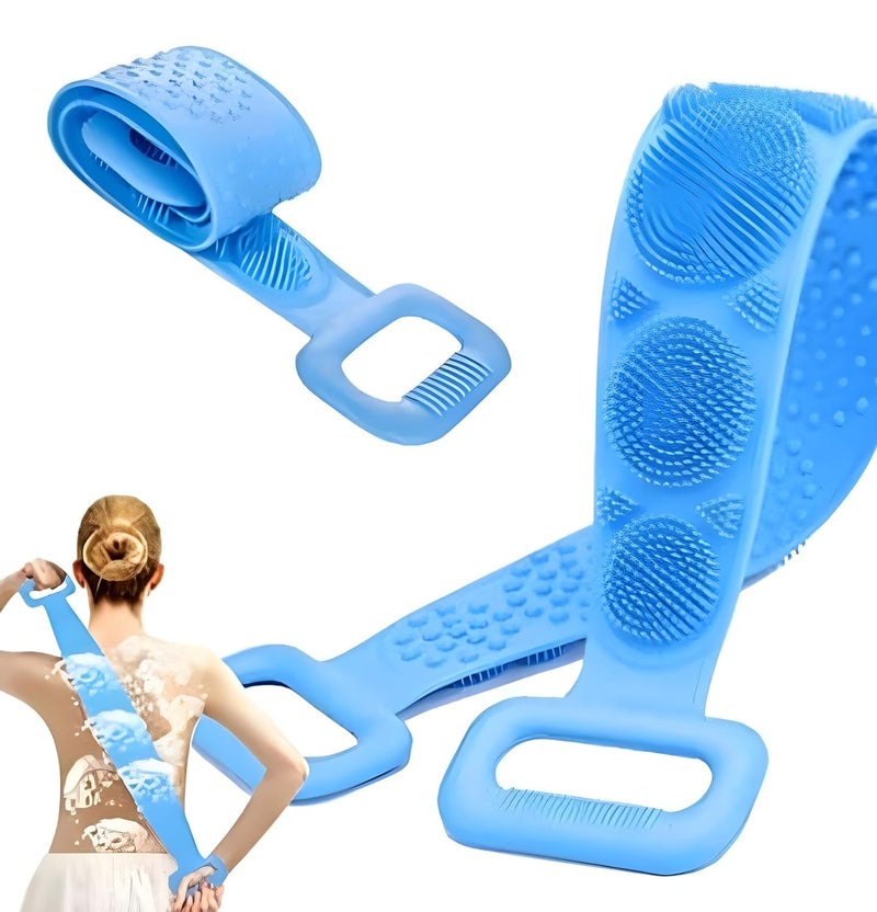PHE Silicone Body Back Scrubber Double Side Bathing Brush for Skin Deep Cleaning Massage Dead Skin Removal Exfoliating Belt for Shower for Men Women Multicolor BATH BELT - Image 1