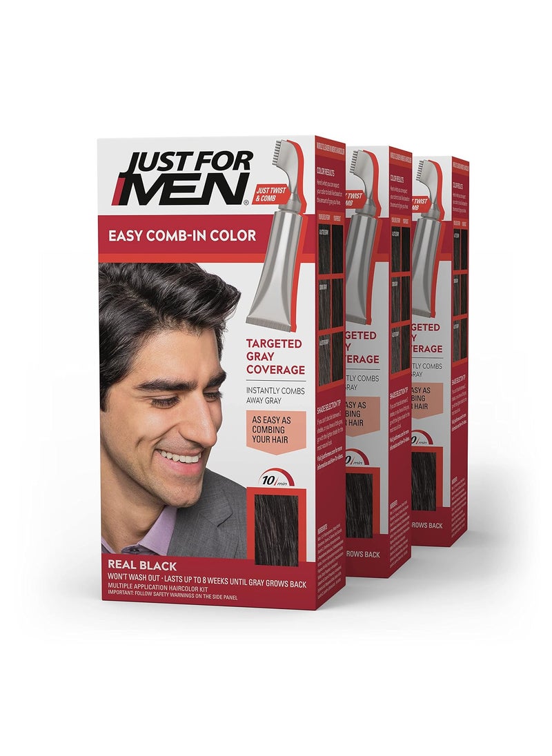 Just For Men Just For Men Easy CombIn Color Mens Hair Dye Easy No Mix Application with Comb Applicator  Real Black A55 Pack of 3 