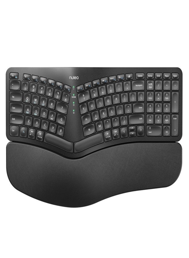 Nulea Wireless Ergonomic Keyboard, Split Keyboard with Cushioned Wrist Rest, Bluetooth and USB Connectivity, USB-C Rechargeable, Compatible with Windows Mac(Black) - Image 1