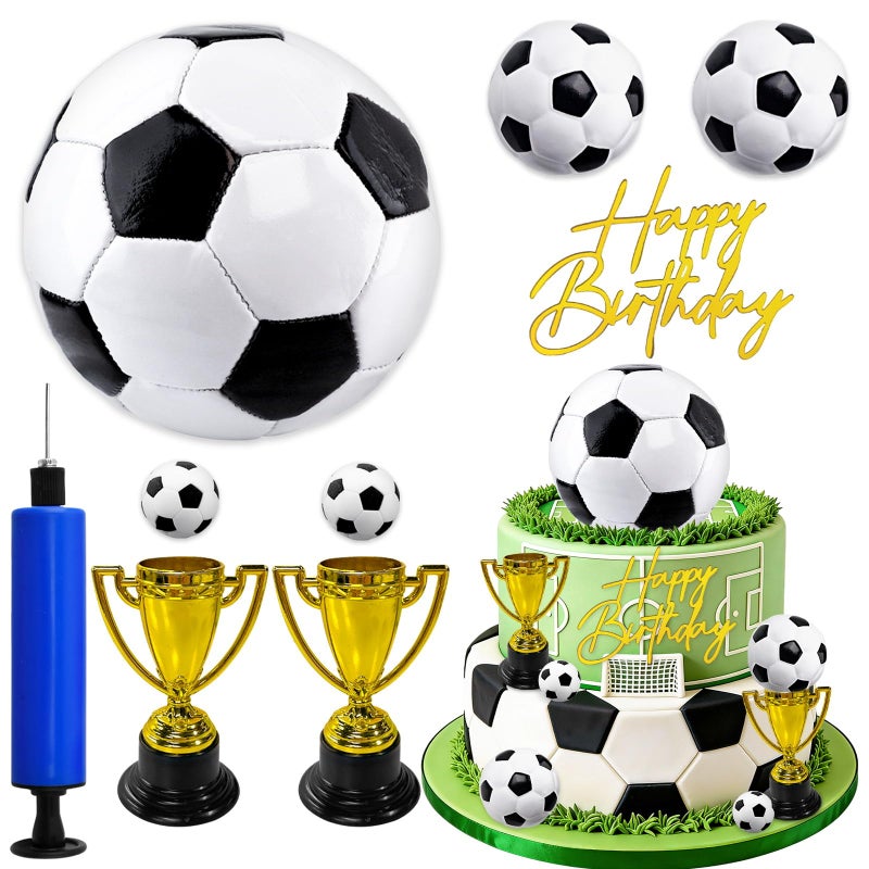 Morofme 8pcs Soccer Ball Cake Toppers Large Soccer Cake Decorations Mini Soccers Cupcake Topper Happy Birthday Topper Trophies Decor Footballs Cake Toppers for Soccers Themed Birthday Party Supplies - Image 1