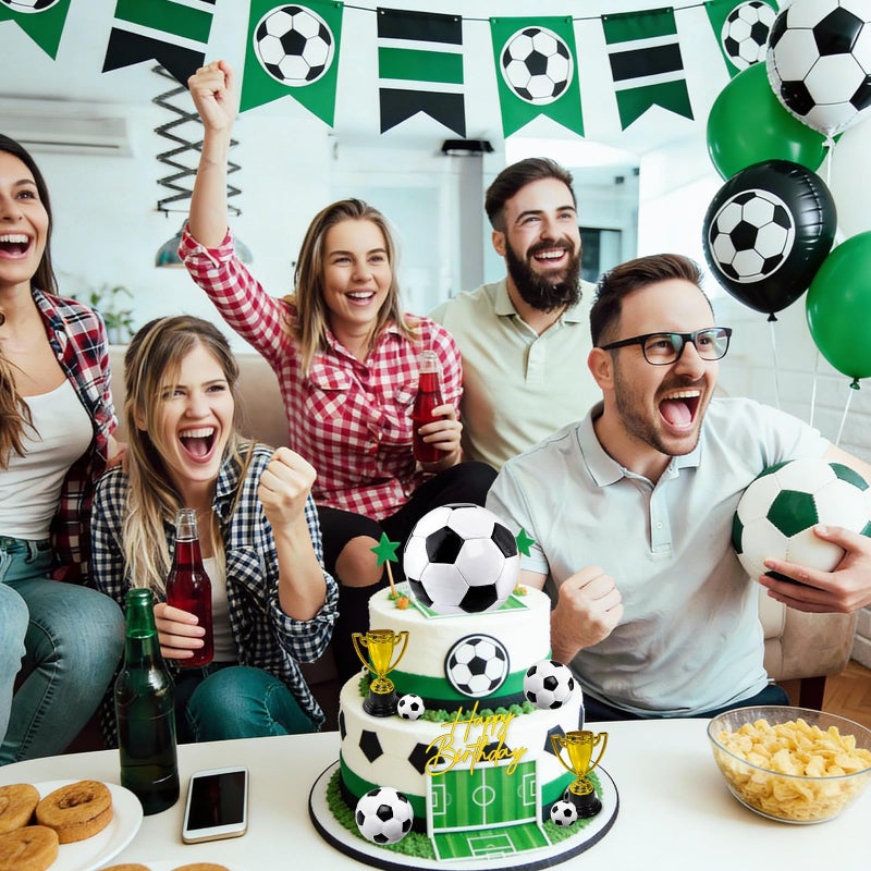 Morofme 8pcs Soccer Ball Cake Toppers Large Soccer Cake Decorations Mini Soccers Cupcake Topper Happy Birthday Topper Trophies Decor Footballs Cake Toppers for Soccers Themed Birthday Party Supplies - Image 2