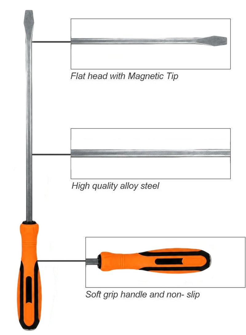 DEFAONS Heavy Duty Flat Head Screwdriver with Magnetic Tip, Long Reach Slotted Screw Driver with Strike Cap, Alloy Steel Flat Tip Driver for Automotive, Mechanical, Industrial, Garage and Home Repair Maintenance Work. - Image 4