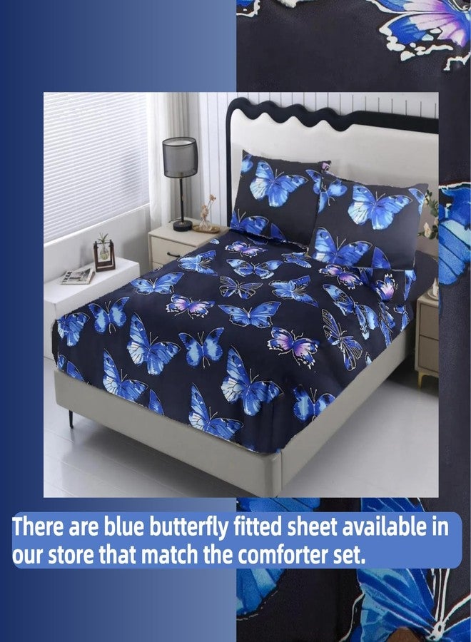 SDIII 3PCS Blue Butterfly Comforter Set Twin with 2 Pillowcases Soft Microfiber Lightweight Butterfly Bluey Girl Bedding Set Twin Size for All Season - Image 5