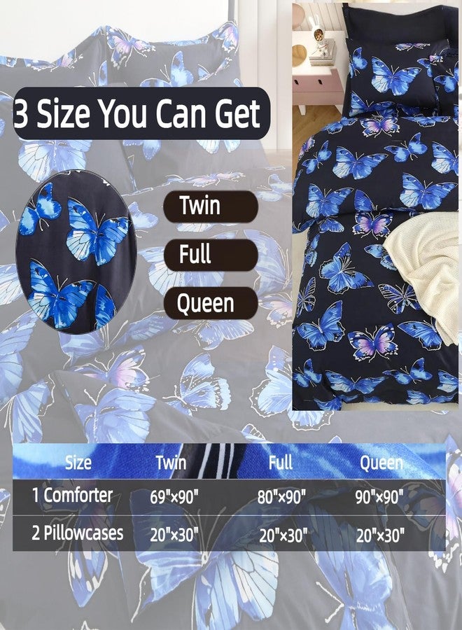 SDIII 3PCS Blue Butterfly Comforter Set Twin with 2 Pillowcases Soft Microfiber Lightweight Butterfly Bluey Girl Bedding Set Twin Size for All Season - Image 4