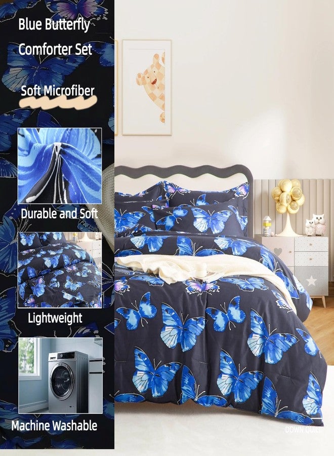 SDIII 3PCS Blue Butterfly Comforter Set Twin with 2 Pillowcases Soft Microfiber Lightweight Butterfly Bluey Girl Bedding Set Twin Size for All Season - Image 3