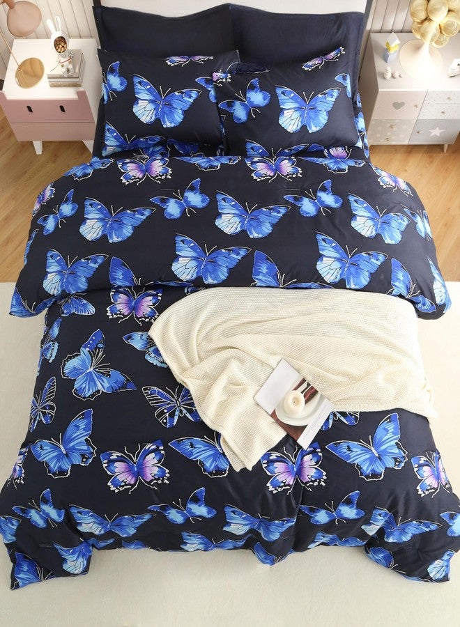 SDIII 3PCS Blue Butterfly Comforter Set Twin with 2 Pillowcases Soft Microfiber Lightweight Butterfly Bluey Girl Bedding Set Twin Size for All Season - Image 1