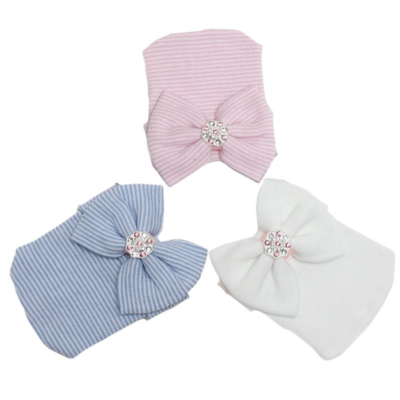 DRESHOW BQUBO Newborn Hospital Hat Infant Baby Hat Cap with Big Bow Soft Cute Knot Nursery Beanie - Image 4