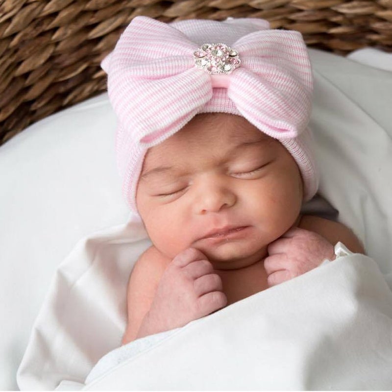 DRESHOW BQUBO Newborn Hospital Hat Infant Baby Hat Cap with Big Bow Soft Cute Knot Nursery Beanie - Image 3