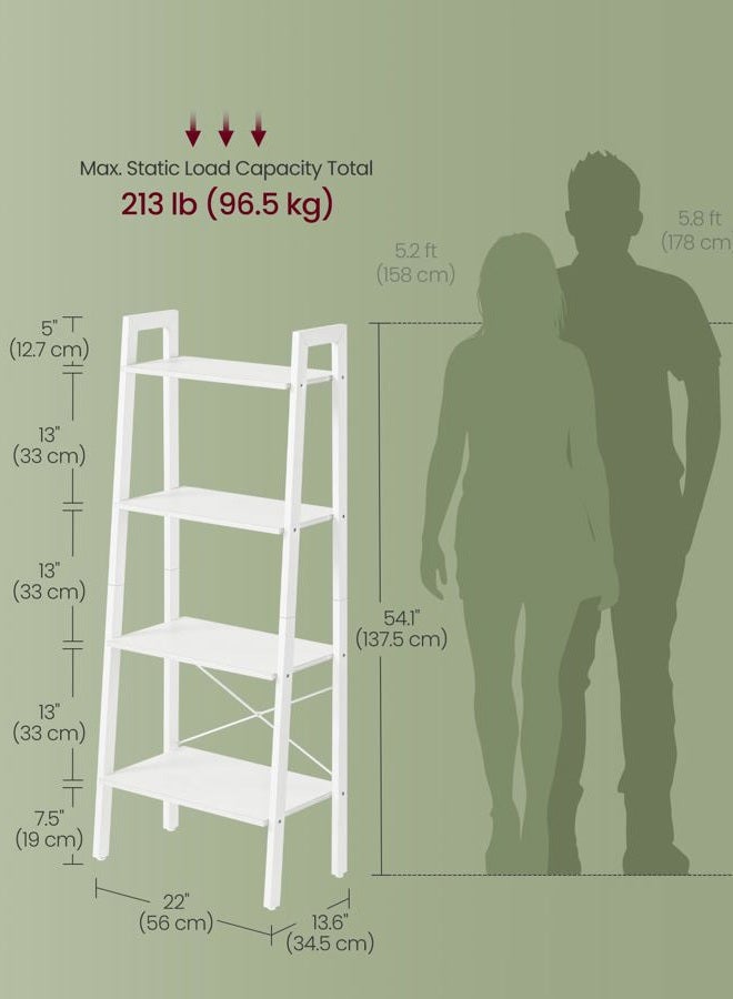 VASAGLE Ladder Shelf, 4-Tier Bookshelf, Bookcase, for Living Room, Bedroom, Kitchen, Home Office, Industrial Style, Steel Frame, Maple White and Pearl White LLS044W44 - Image 3
