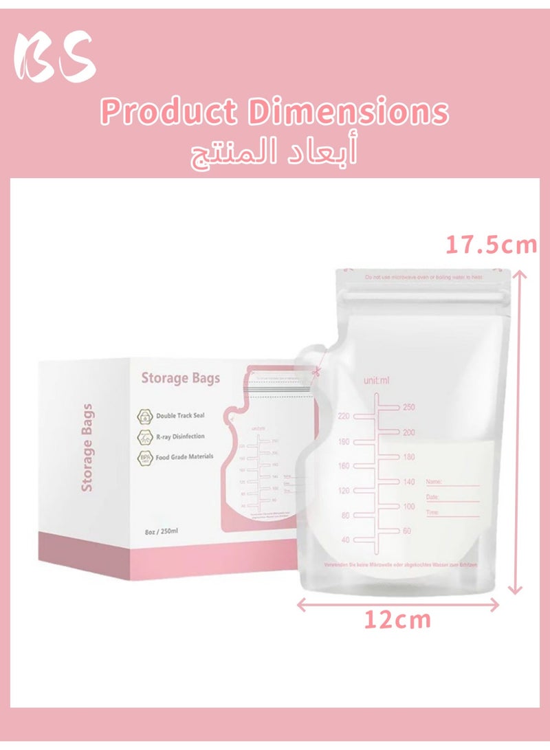 BS 120-pack Double-Layer Sealed Breast Milk Storage Bags | Large 250ml/8oz Capacity Self-standing Leak-proof Design | Food-grade Material, BPA-free | Separate Inlet/Outlet Design to Prevent Contamination | Writable Labels for Easy Record Keeping | Pre-sterilized and Ready to Use | Supports Freezing/Refrigeration/Heating in Multiple Scenarios - Image 2